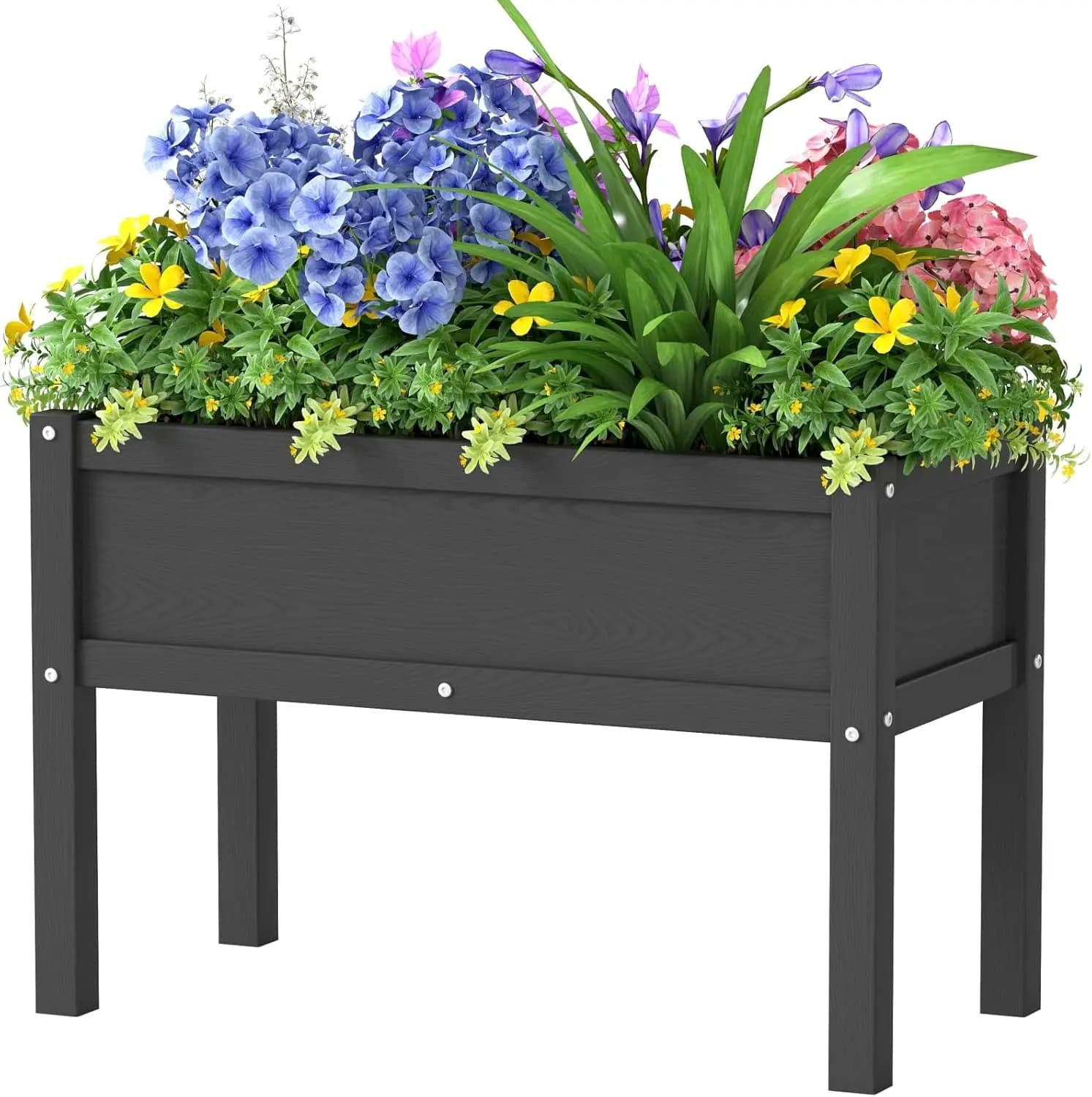 Fioriera rialzata in HDPE, Vaso da esterno con gambe per semi, erbe aromatiche, fiori e verdure, Nero
