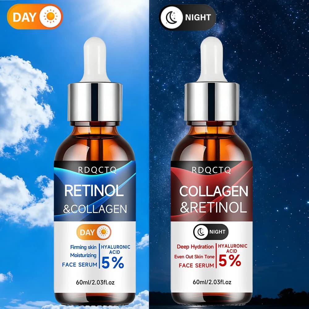 Reparator day night serum to retinol and collagen, pack of 2 | Formula at 5% retinol with hyaluronic acid | Shaping and moisturizing facial Essence