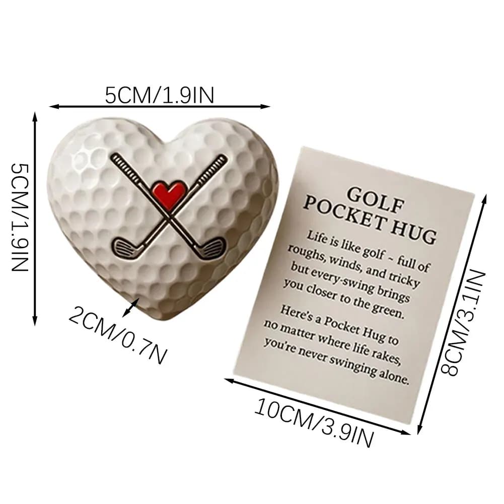 Collezione Pocket Hug a Tema Golf con Biglietti Regalo Ispiranti e Decorazioni a Forma di Cuore con Palline da Golf