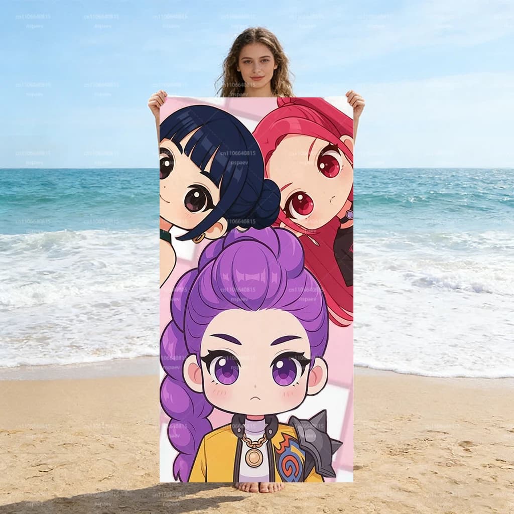 1PC K-Pop Girl Group Chibi Beach Towel, asciugamano da bagno in microfibra ad asciugatura rapida, stampa di cartoni animati anime per piscina, spiaggia, viaggi, morbido e lavabile