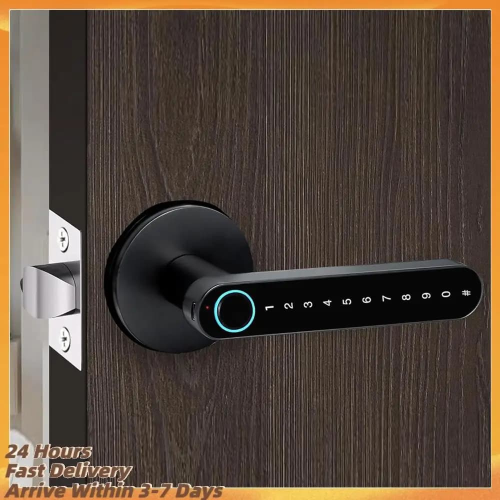 Maniglia Biometrica con Tastierino e Lettore di Impronte Digitali, Controllo tramite App/Chiave/Tessera IC per Camera da Letto, Casa, Hotel, Ufficio, Appartamento