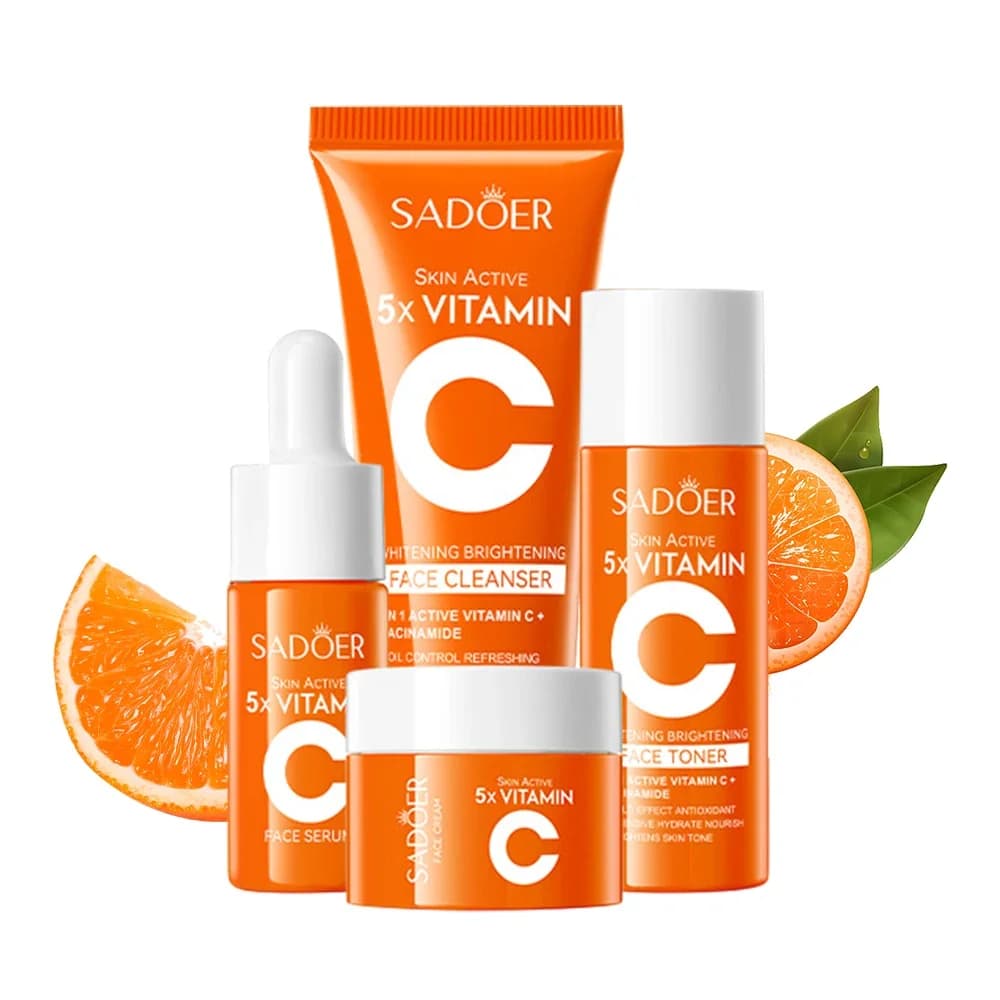 Sadoer vitamin C 5 pieces set cleanser toner serum moisturizing cream skin care Korean