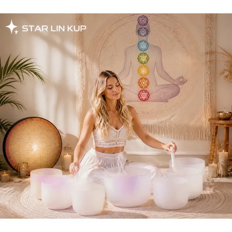 STAR LIN KUP Crystal Singing Bowl Thickened Precious Metal Gemstone Colorful Soul Perfect Pitch Sound Energy Healing