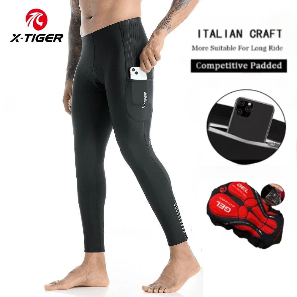 X-TIGER pantaloni lunghi da ciclismo da uomo collant da bici imbottiti in Gel Leggings da equitazione all'aperto pantaloni da bicicletta da strada di montagna cerniere a due gambe laterali