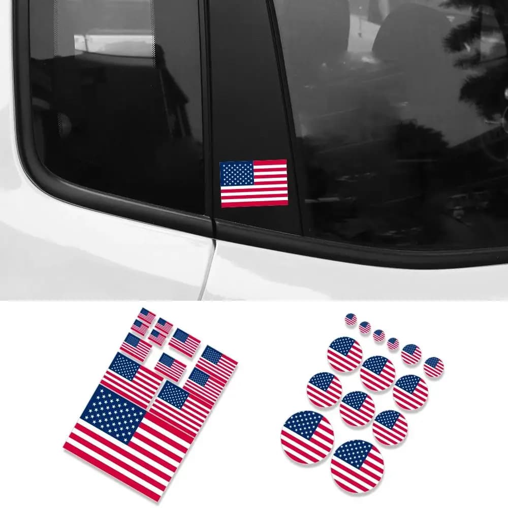 Set di adesivi in vinile con bandiera USA, decorazione impermeabile per finestrini auto, paraurti, laptop