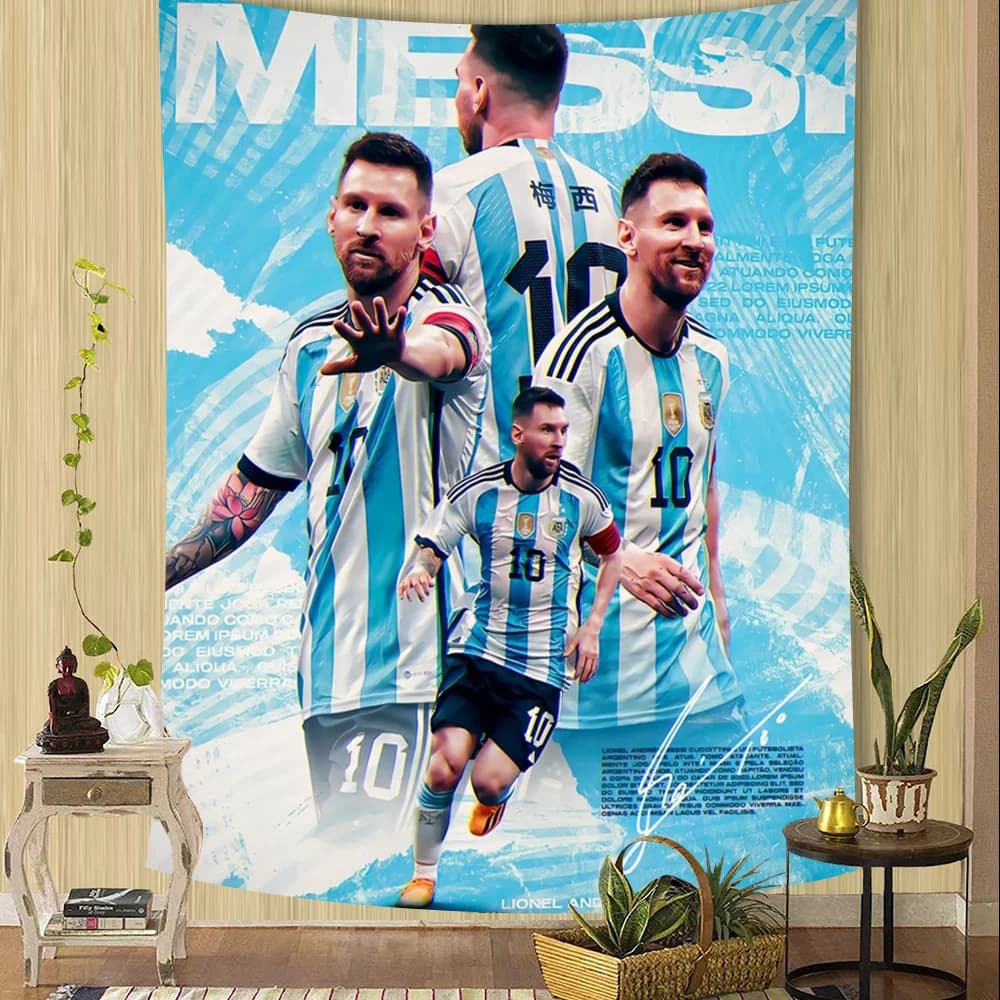 Stella del calcio M-Messi Buon compleanno Sfondo Sfondo Vinile Donne Festa di compleanno Torta Decorazioni per la tavola Banner per servizio fotografico