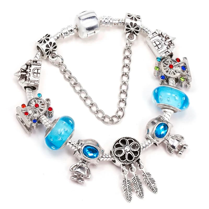 Blue Cross-Border Dreamcatcher Bracelet for Couples, Women's European & American Beaded DIY Wristlet