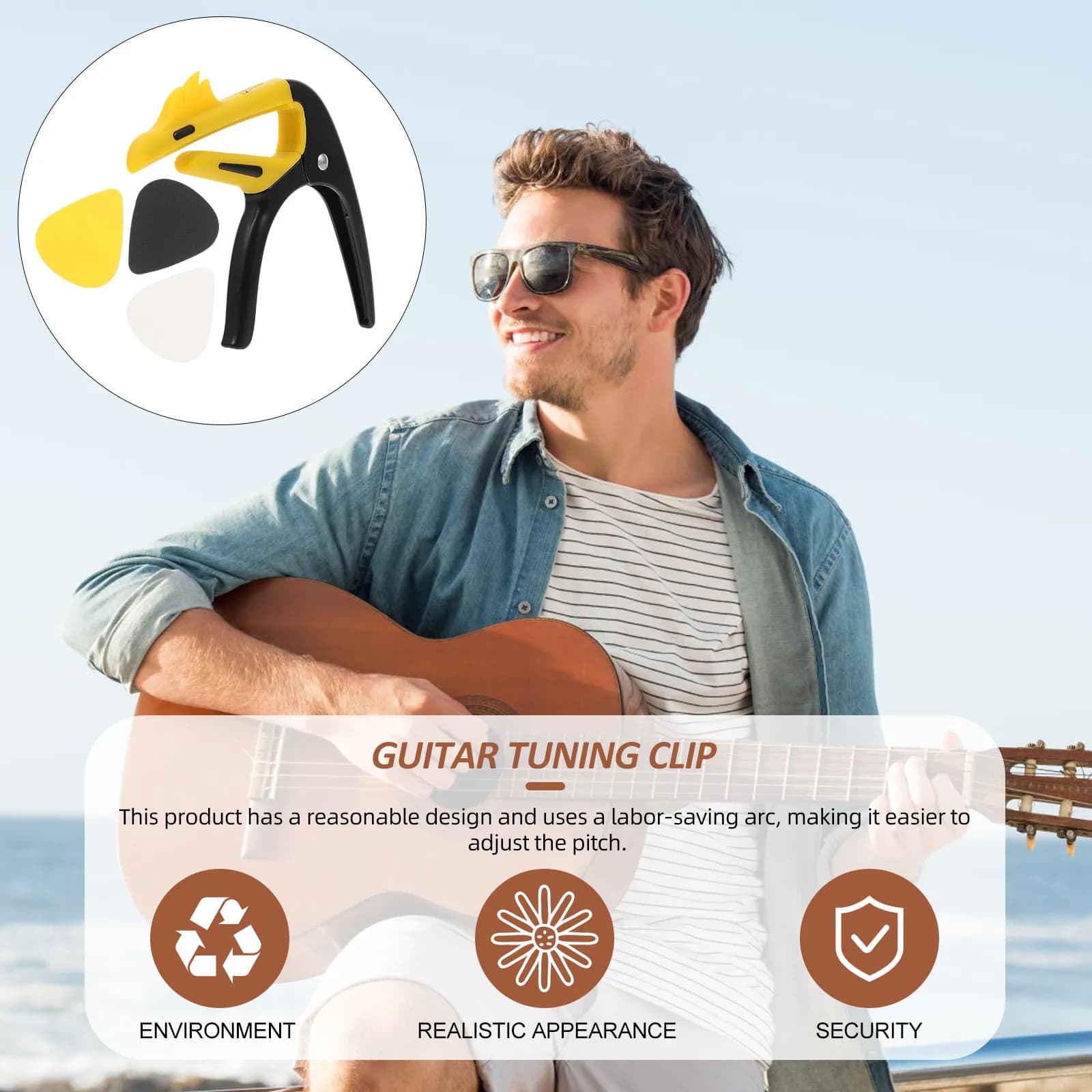 1 set di capotasti per chitarra folk, accessorio per accordatura, leggeri, resistenti, con clip di regolazione a sgancio rapido, plettri inclusi, strumento musicale