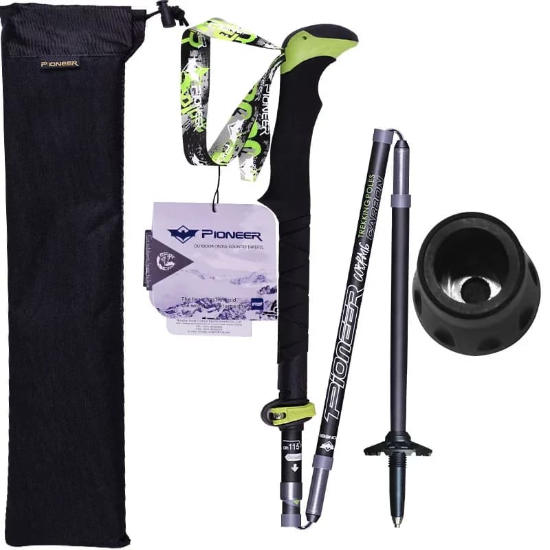 Pioneer 1 pcs 100% Carbon Fiber Foldable Trekking Stick Ultralight Folding Trail Running Walking Outdoor Camping Stick YJS016