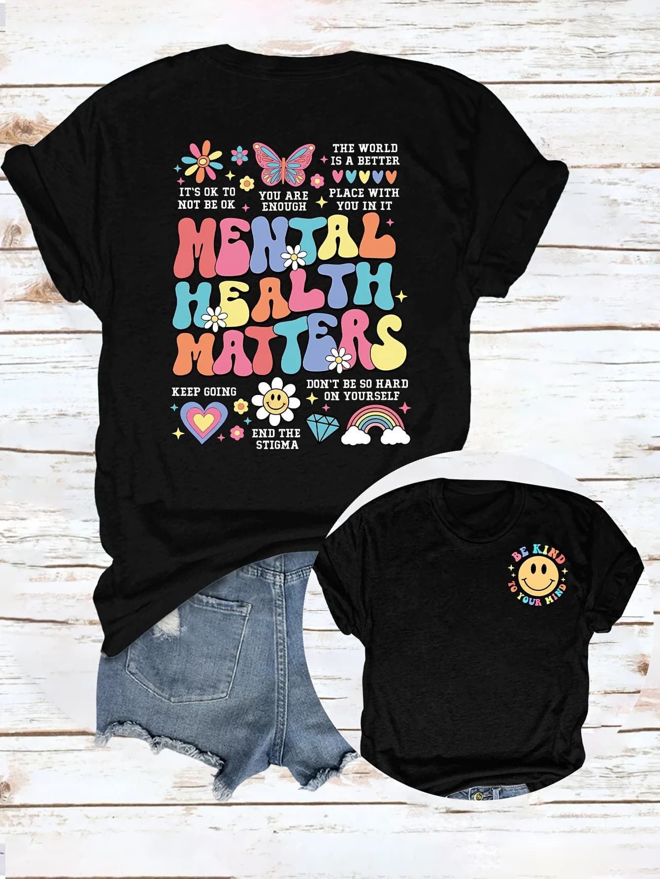 Problemi di salute mentale: t-shirt con stampa continua per le donne-Top manica corta girocollo Casual