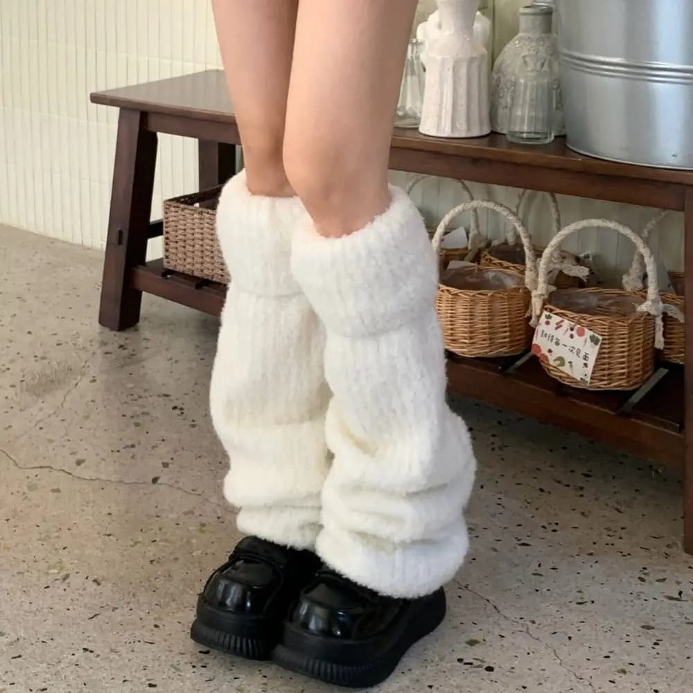 Vintage Thick Warm Winter Leg Warmers Y2K Foot Cover Plush Leg Socks Kawaii Lolita JK Kinted Leg Warmer Accessories