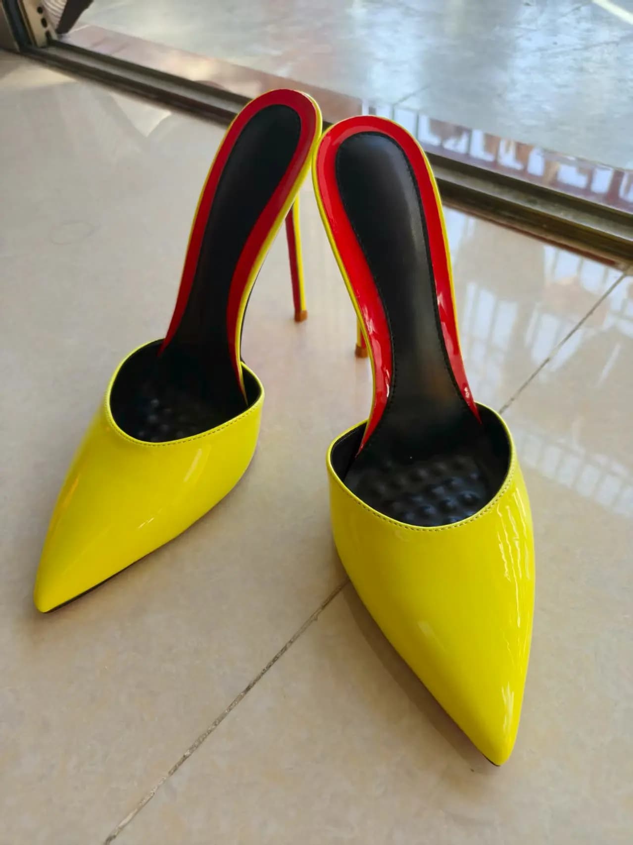 High Heels, Women's New Sexy Patent Leather Slim Heels, Shallow Toe Caps, External Slippers, One-piece Sandals