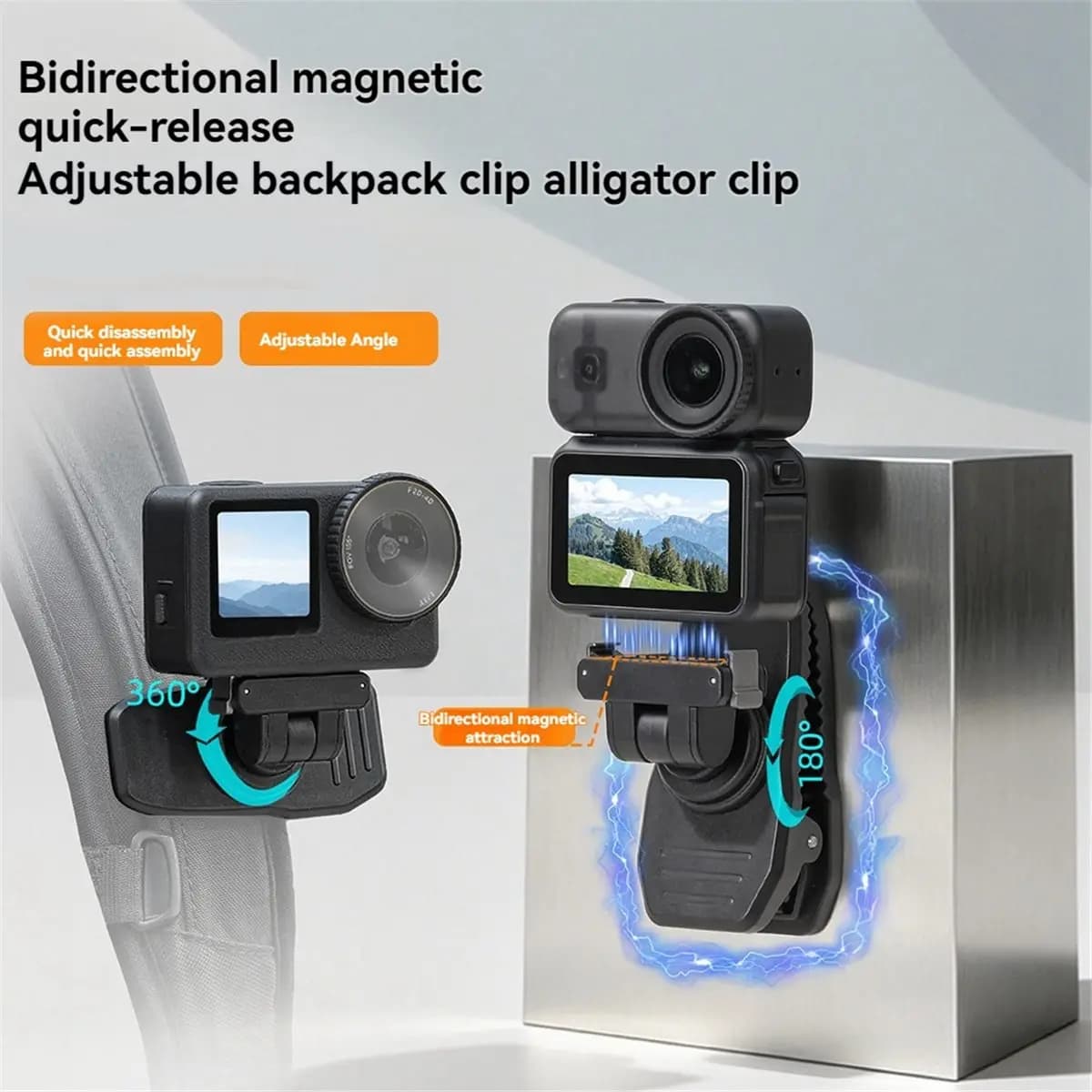 (A99Z] Magnetic Backpack Clip Clamp Quick Release Rotatable Camera Mount Stable Adjustable Holder for Nano/Action 6