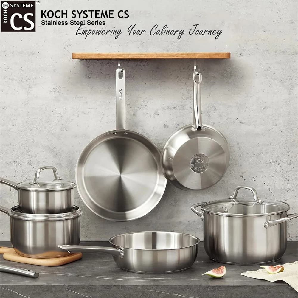 KOCH SYSTEME CS Set di 10 Pezzi: Padelle Antiaderenti, Pentole per Zuppe, Pentole e Padelle in Acciaio Inox, Pentola per Latte, Pentola per Salse, Padella per Bistecche, Compatibile con Fornelli a Gas e a Induzione