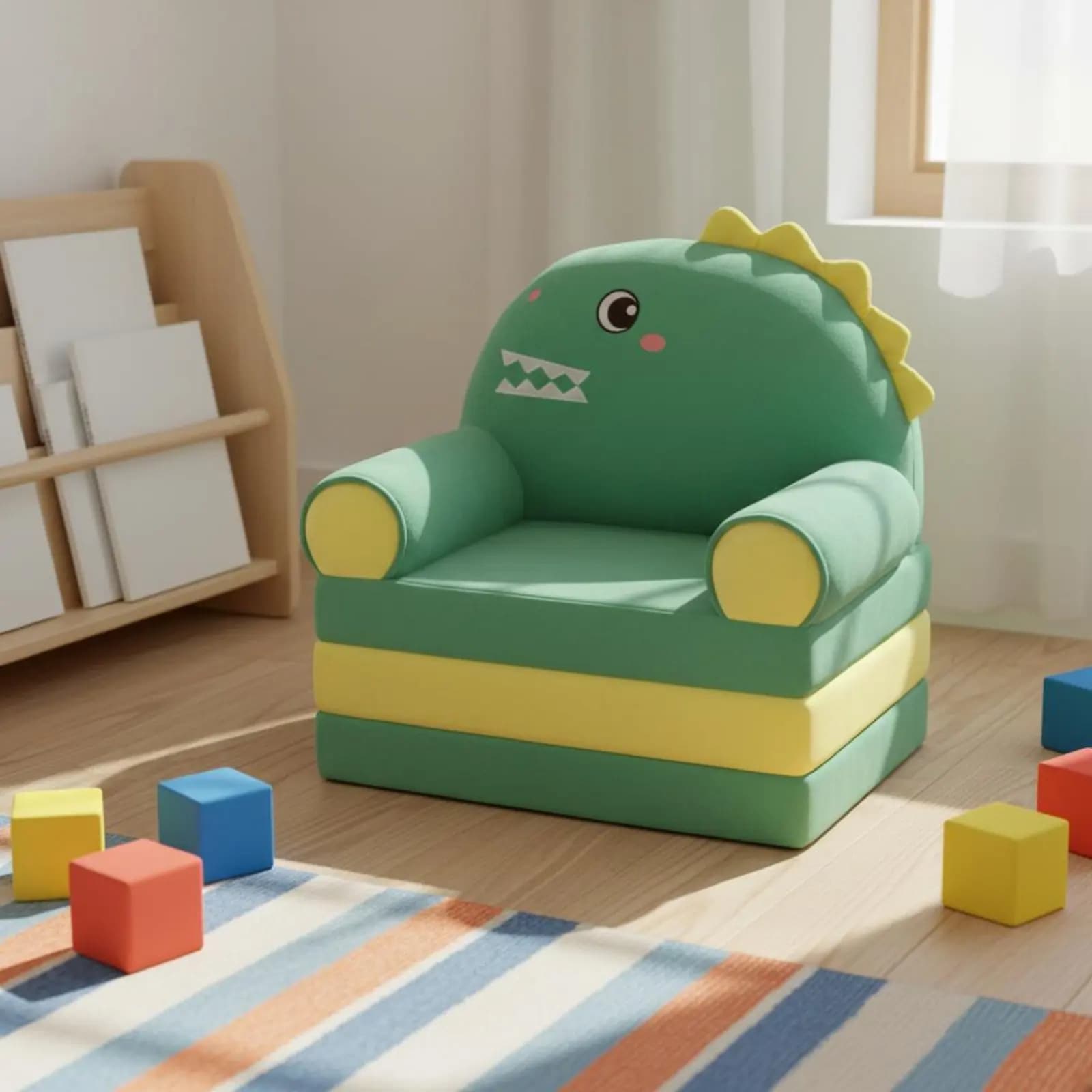 Divano Letto Pieghevole per Bambini, Poltrona Lounge per Bambini con Motivi Cartoon, Rivestimento Lavabile, Arredamento Multifunzionale per Bambini
