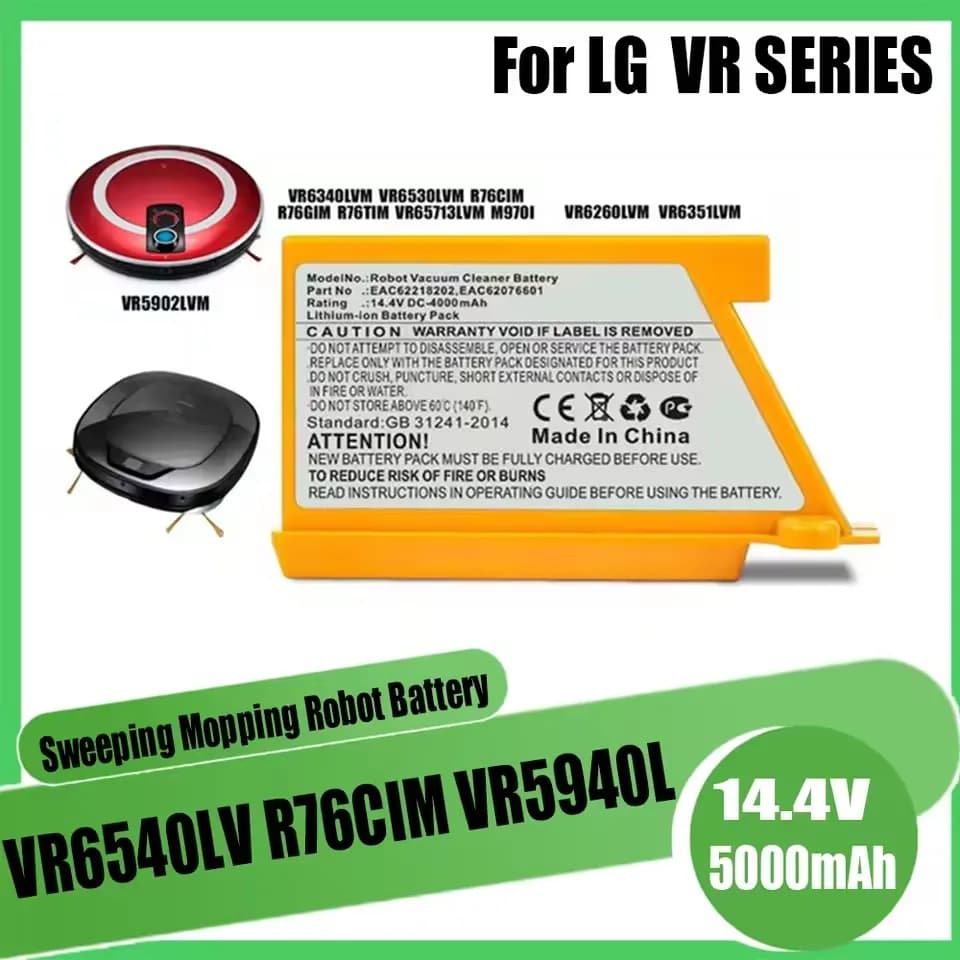 Newly upgraded LG VR series Robot Vacuum Cleaner Battery 5000mAh for LG EAC62218202 VR64703LVMB,VR7412RB,14.4V li-ion battery