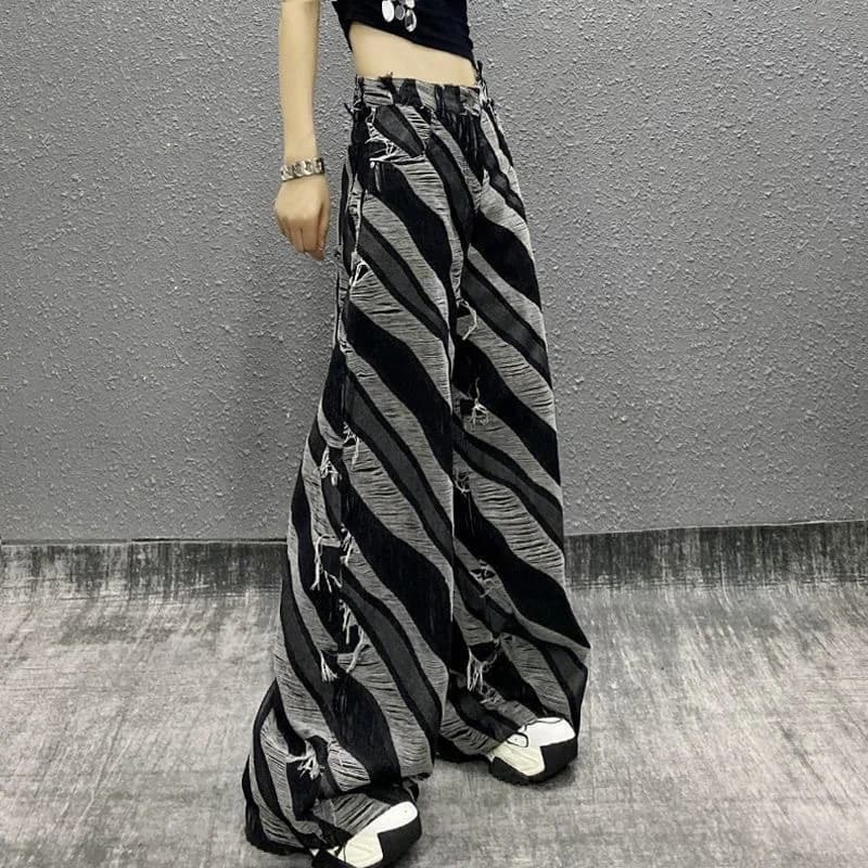Color Matching Rough Edge Design Jeans Women's Niche Loose and Thin Wide-leg Floor-mopping Trousers