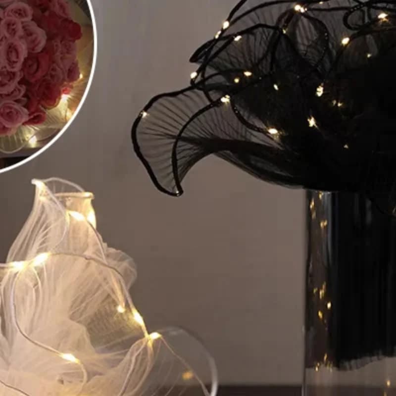 1Pcs LED Flower Wrapping Paper With Lights Lace Mesh Wave Yarn Florist Bouquet Packaging Decoration Wedding Birthday Gifts