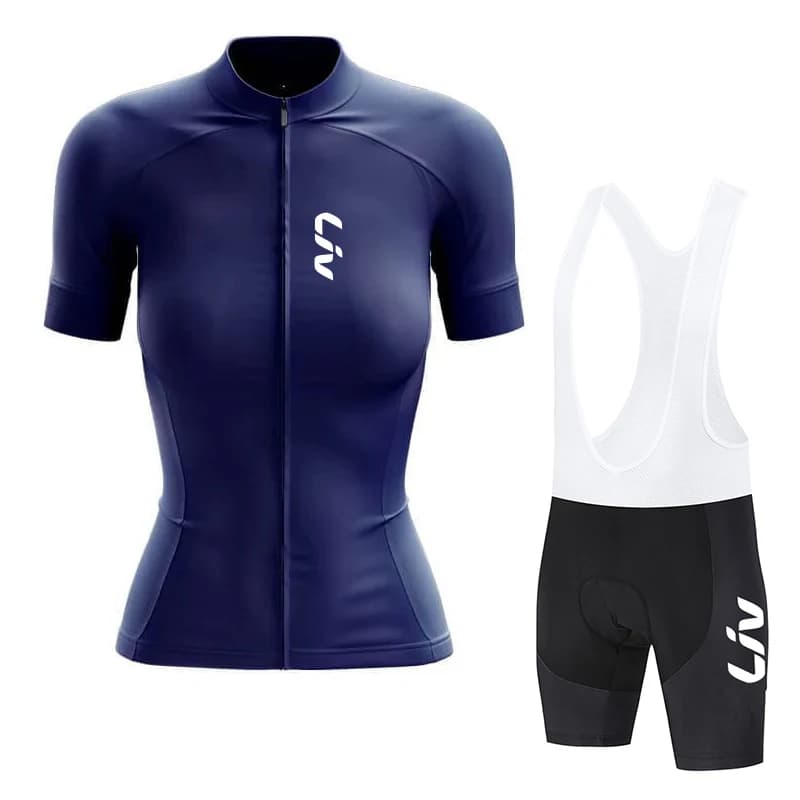 Completo da Ciclismo LIV per Donna, Abbigliamento Estivo da Ciclismo, Maglia a Maniche Corte per Gare su Strada, Completo con Pantaloncini con Bretelle per MTB