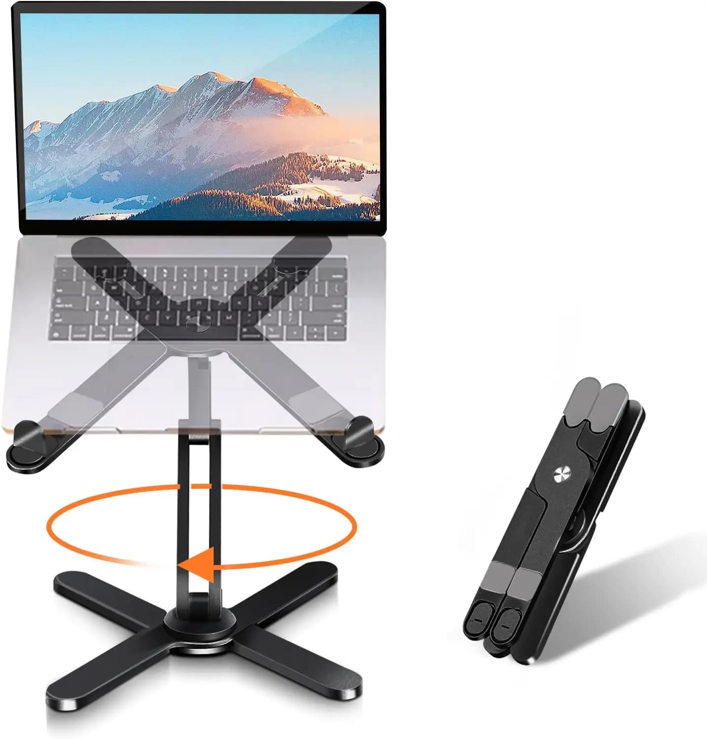 Supporto per Laptop Girevole a 360°, Supporto Pieghevole in Metallo per Lavoro da Scrivania, Compatibile con MacBook e Laptop fino a 16 Pollici, Nero