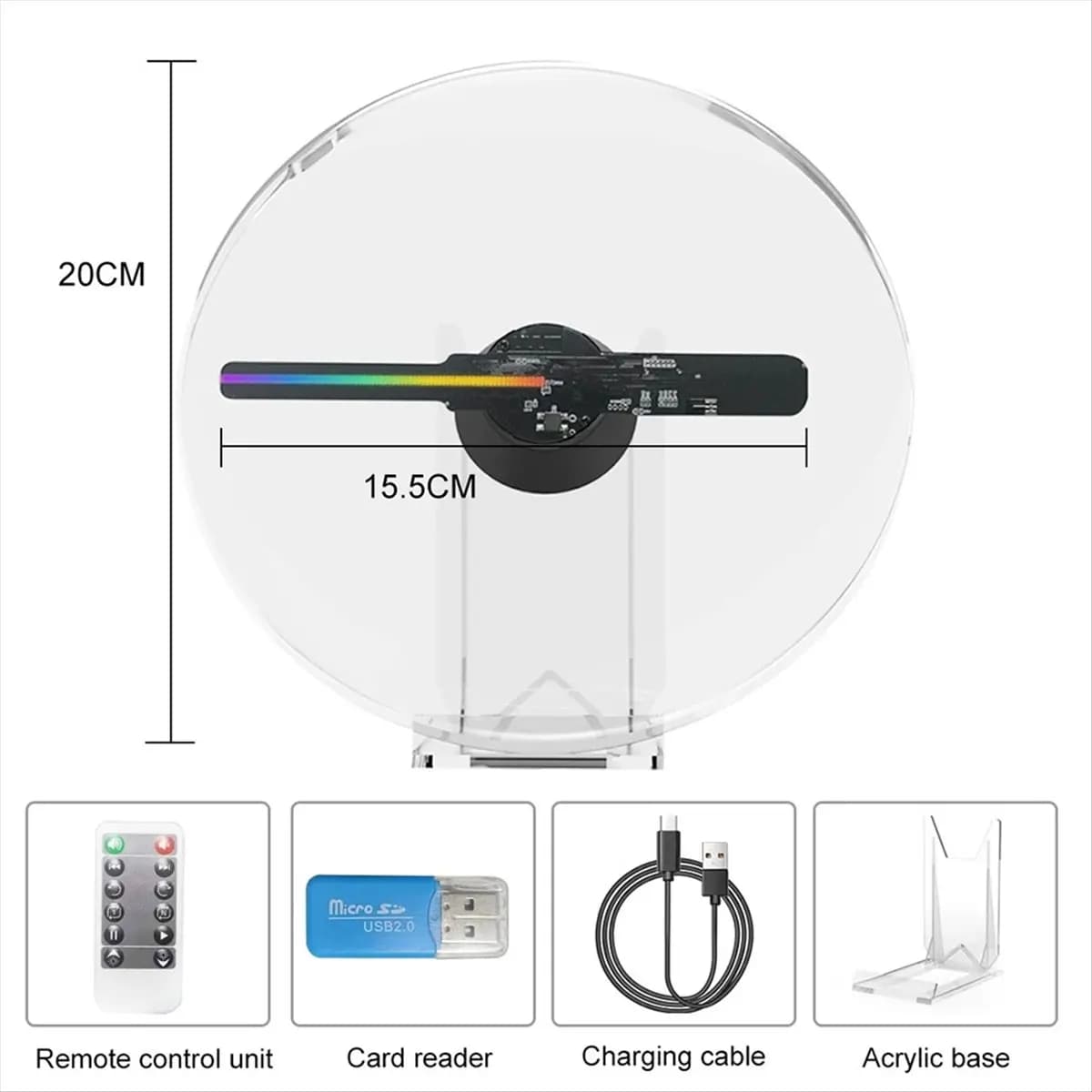 BaoBao- Proiettore olografico 3D Schermo ventola LED da tavolo Sicuro Controllo WIFI mobile Immagine fai da te Neon olografico HD PD20
