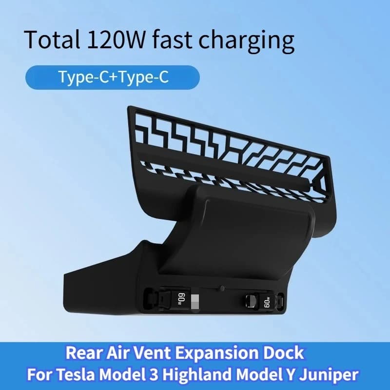 Per Tesla Modello 3/Y Highland Juniper Posteriore Air Vent 27W Caricatore rapido USB Shunt HUB Docking station intelligente Accessori auto