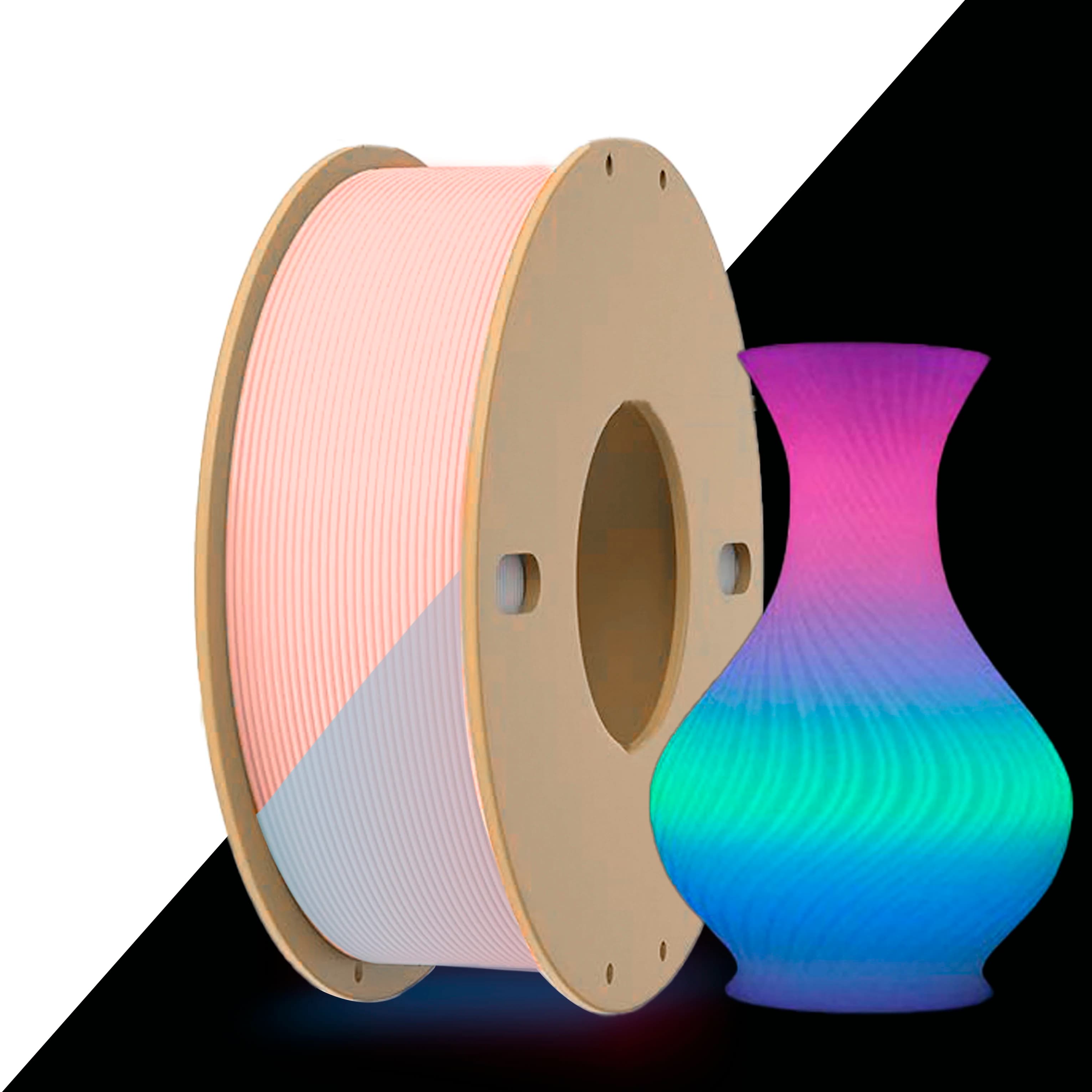 3D printing thread with night light PLA, 1,75 mm +/-0,03 mm, 250 g roll (0,55 lbs), rainbow gradient with night light suitable for 3D printer