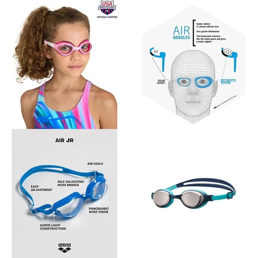 Occhialini da Nuoto Unisex Junior Air per Bambini dai 6 ai 12 Anni, con Guarnizioni ad Aria, Rivestimento Anti-Appannamento e Cinturino Regolabile
