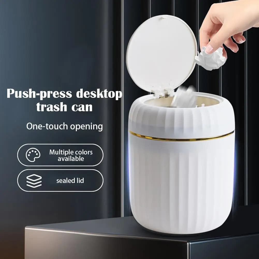 Mini Cestino da Scrivania con Coperchio a Pressione, Piccolo Contenitore per Rifiuti da Tavolo per Ufficio, Camera da Letto, Bagno, Resistente agli Odori