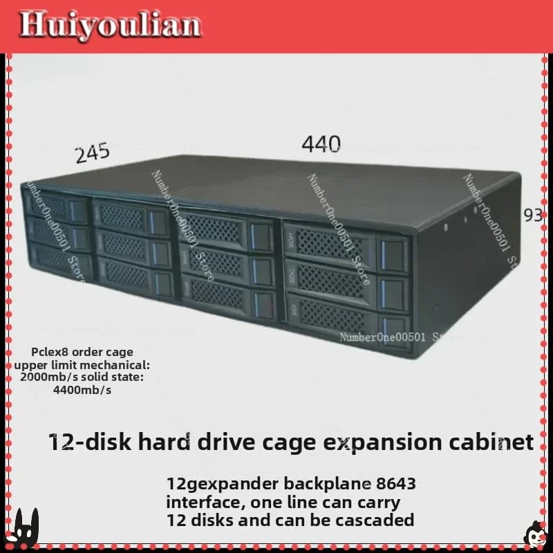 Industrial 12-Disk Hard Drive Expansion Cabinet External Storage Box NAS 12G Backplane Daisy Chain Multiple Cages -LBW095