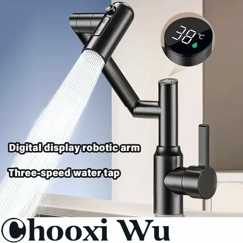 Rubinetto per Lavabo con Display Digitale LED 360° ° Rubinetto Miscelatore Girevole Multifunzione per Lavabo Bagno con Acqua Calda/Fredda e Spruzzatore a Getto