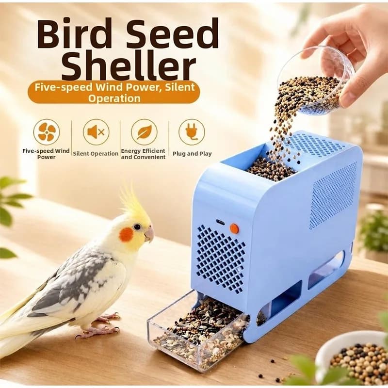 Bird Seed Huller Separator Electric Grain Dehuller & Husk Remover Portable Millet Cleaner with Adjustable Fan for Parrot Food