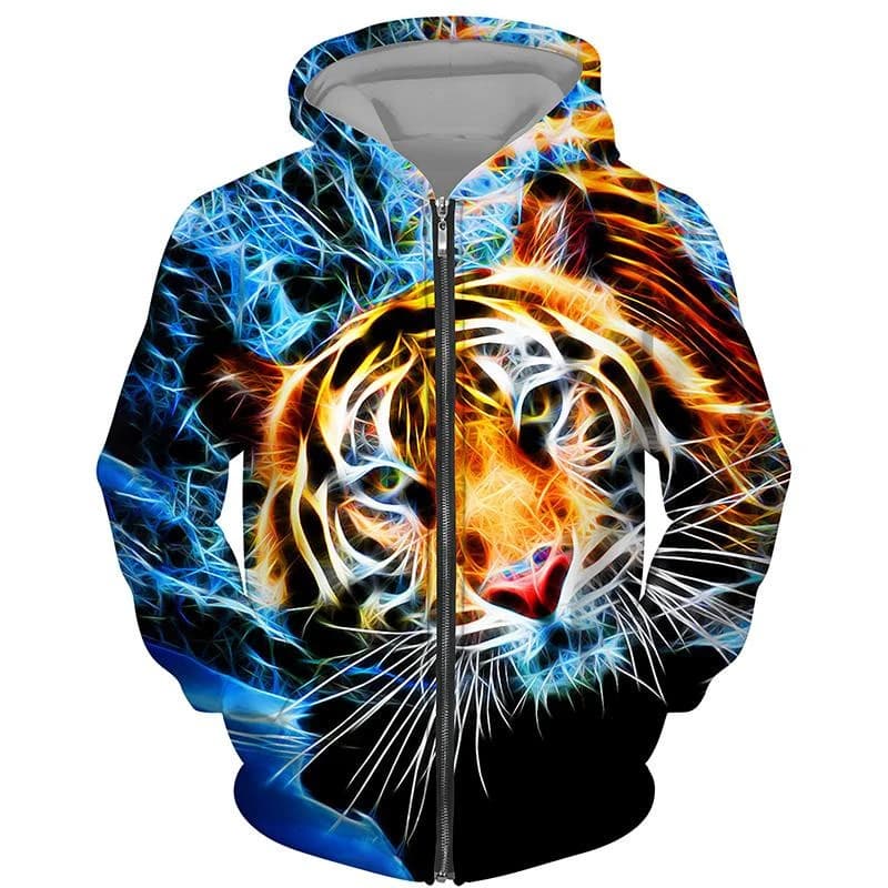 Felpe con cappuccio con zip modello tigre di tendenza per uomo Moda autunno manica lunga animali 3D pullover stampati felpa con cappuccio streetwear allentata