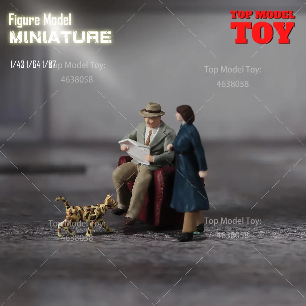 Painted Miniatures 1/87 1/64 1/43 Town Man Woman Mini Scene Props Doll Figures Model Cat Sofa For Cars Vehicles Toys