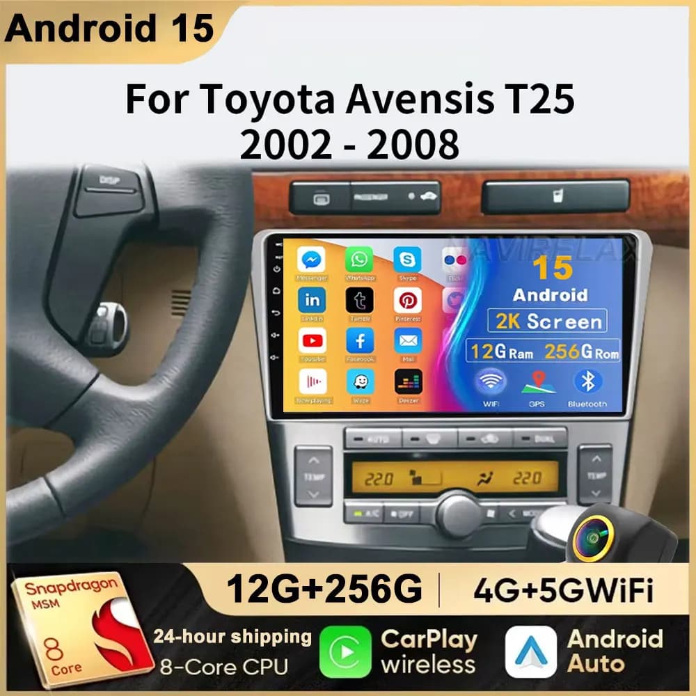 9 pollici Autoradio 2DIN Android 15 Per Toyota Avensis T25 2002 2008 2007 2006 2005 9 ''S Navigazione GPS Carplay DSP Lettore Multimediale