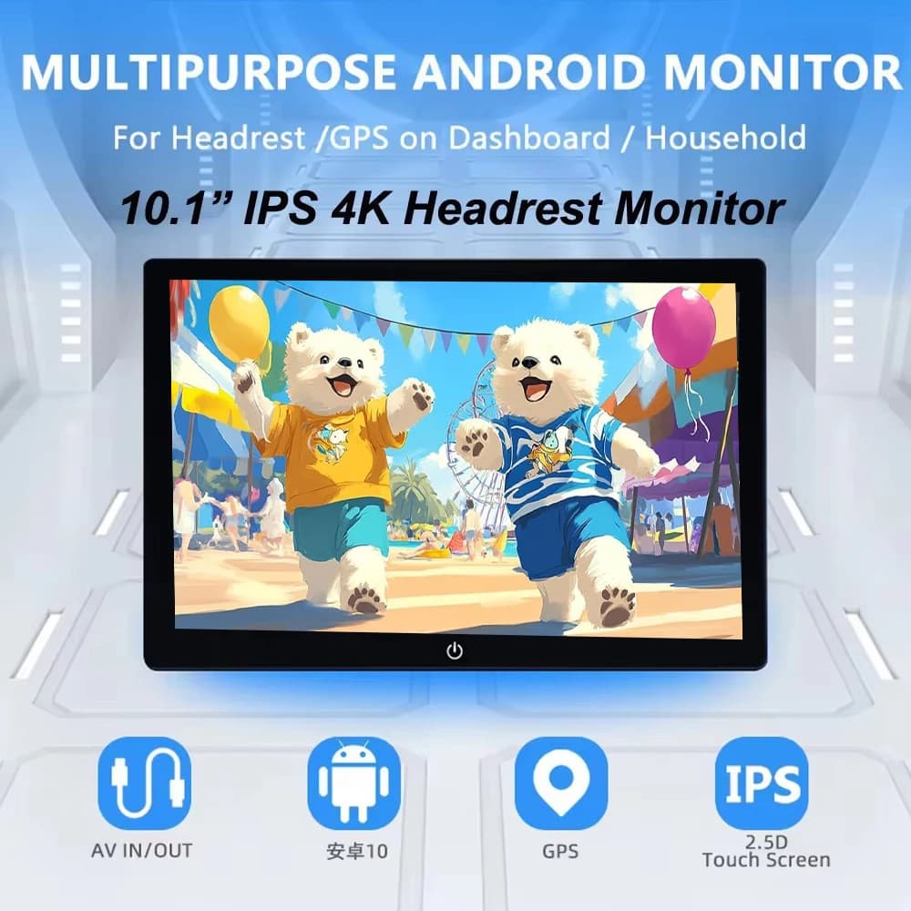 10.1 inch Car Headrest Monitor Andriod 12 Tablet PC 4K GPS WIFI/BT/USB/HDMI/Airplay Movie Video Player 2G+32GB ROM Andriod App