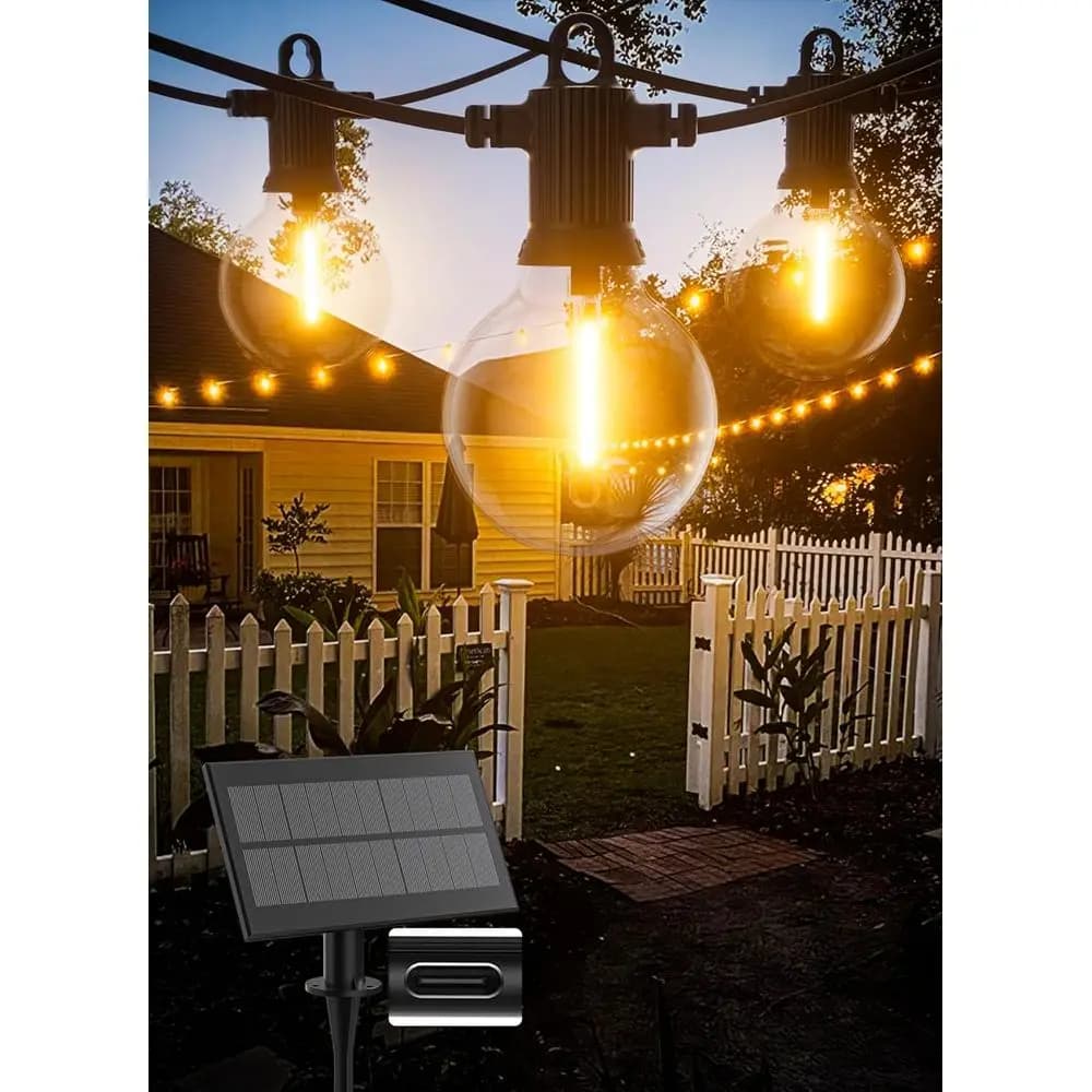 Luci a stringa impermeabili da esterno a 50 LED con porta USB, 27 lampadine G40 (2 di ricambio), ideali per patio, portico, giardino, bistrot e garage