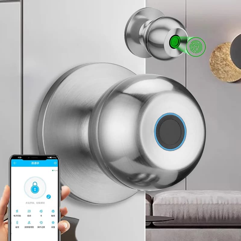 Serrature a manopola intelligenti Sensore biometrico di impronte digitali APP Tuya Blocco digitale remoto Serrature per manopole per porte intelligenti Camere da letto per appartamenti