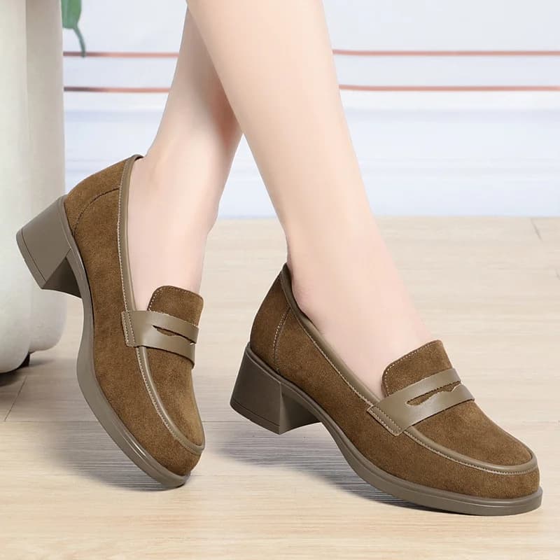 Fashion Comfort Shallow Flock Slip on Loafers Women's Platform Shoes 2024 Spring Non Slip Block Heels Shoes for Office Mom