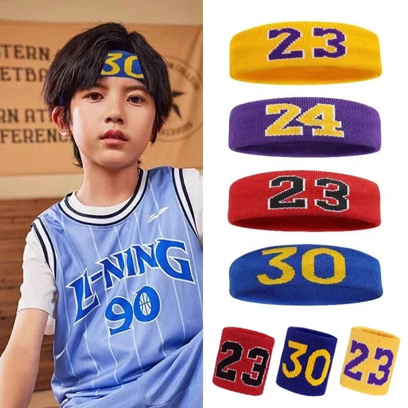 Fascia per capelli sportiva in cotone Numero 24 Protezione elastica per il sudore Basket Tennis Sport Adulto Bambini Palestra Fitness Fascia per capelli per il sudore