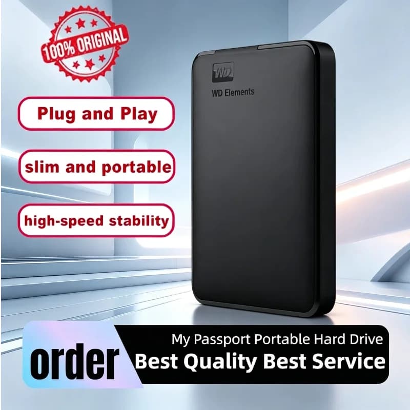 Nuovo disco rigido esterno Western Digital WD Elements da 2,5 pollici USB 3.0, HDD portatile per PC desktop e laptop da 1 TB e 2 TB