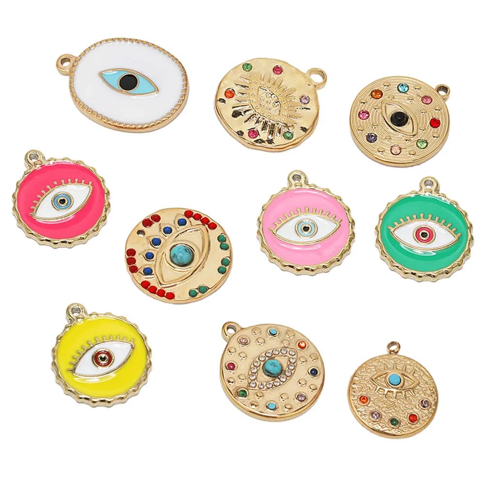 4Pcs Stainless Steel Round Enamel Blue Eye Charms for Jewelry Making Handmade Pendant DIY Necklace Earrings Wholesale