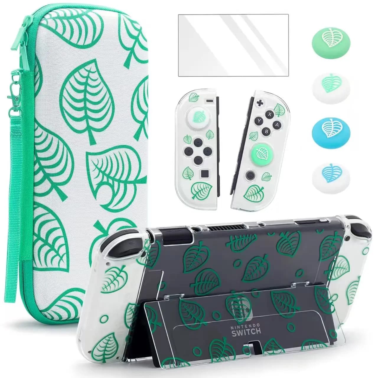 Carrying travel Case bundle kit For Nintendo Switch/Oled protrctive hard shell pouch temper film glass joycon case joystick cap