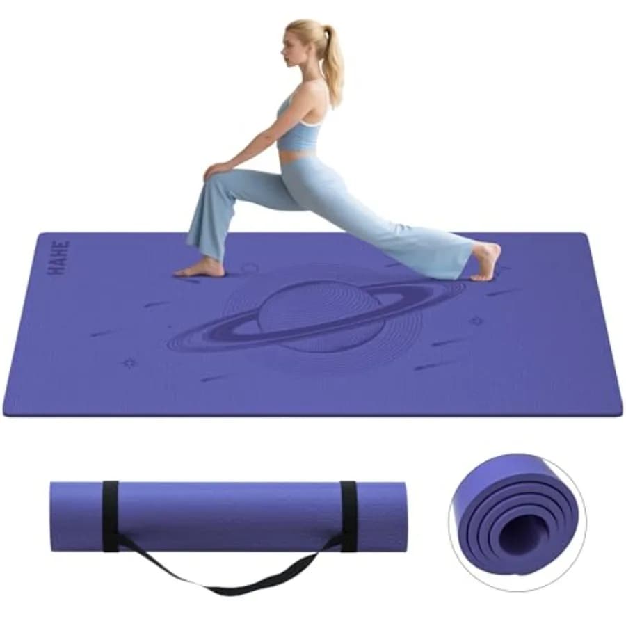 Tappetino Yoga Grande 72x40x0.4 Pollici, Spesso, Extra Largo, Antiscivolo, con Cinghia per Yoga, Pilates, Fitness, Palestra Domestica, Studio, in Nero