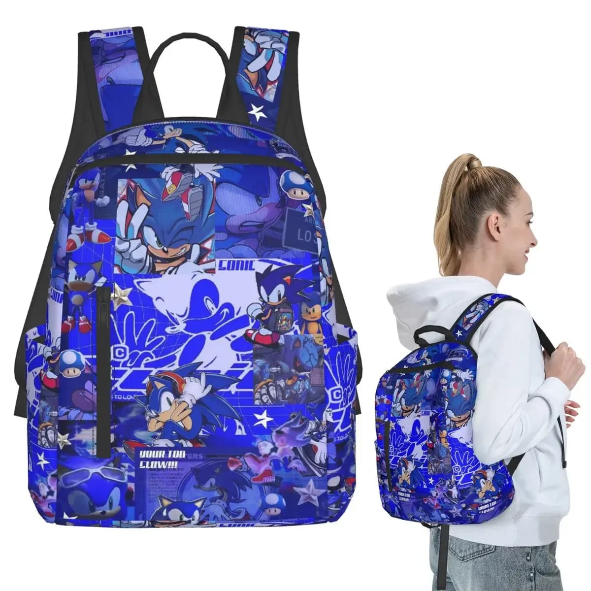 Zaino Sonic The Hedgehog per studenti, ragazzi e ragazze, borsa per libri, borsa da scuola per bambini, borse a tracolla per laptop per uomini e donne