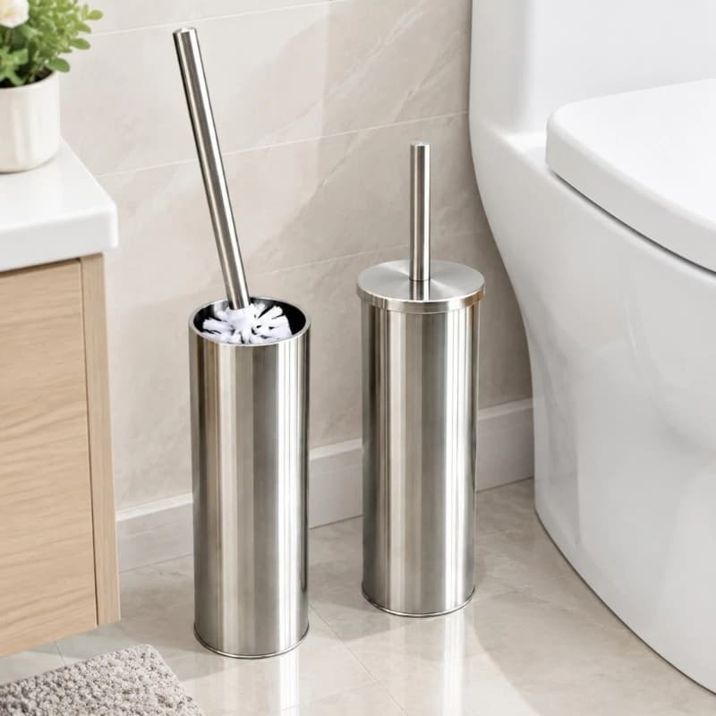 Toilet Bowl Brush Set with Stainless Steel, Covered Top Opening, and Internal Insert for Water Beneath the Brush Head M4YD
