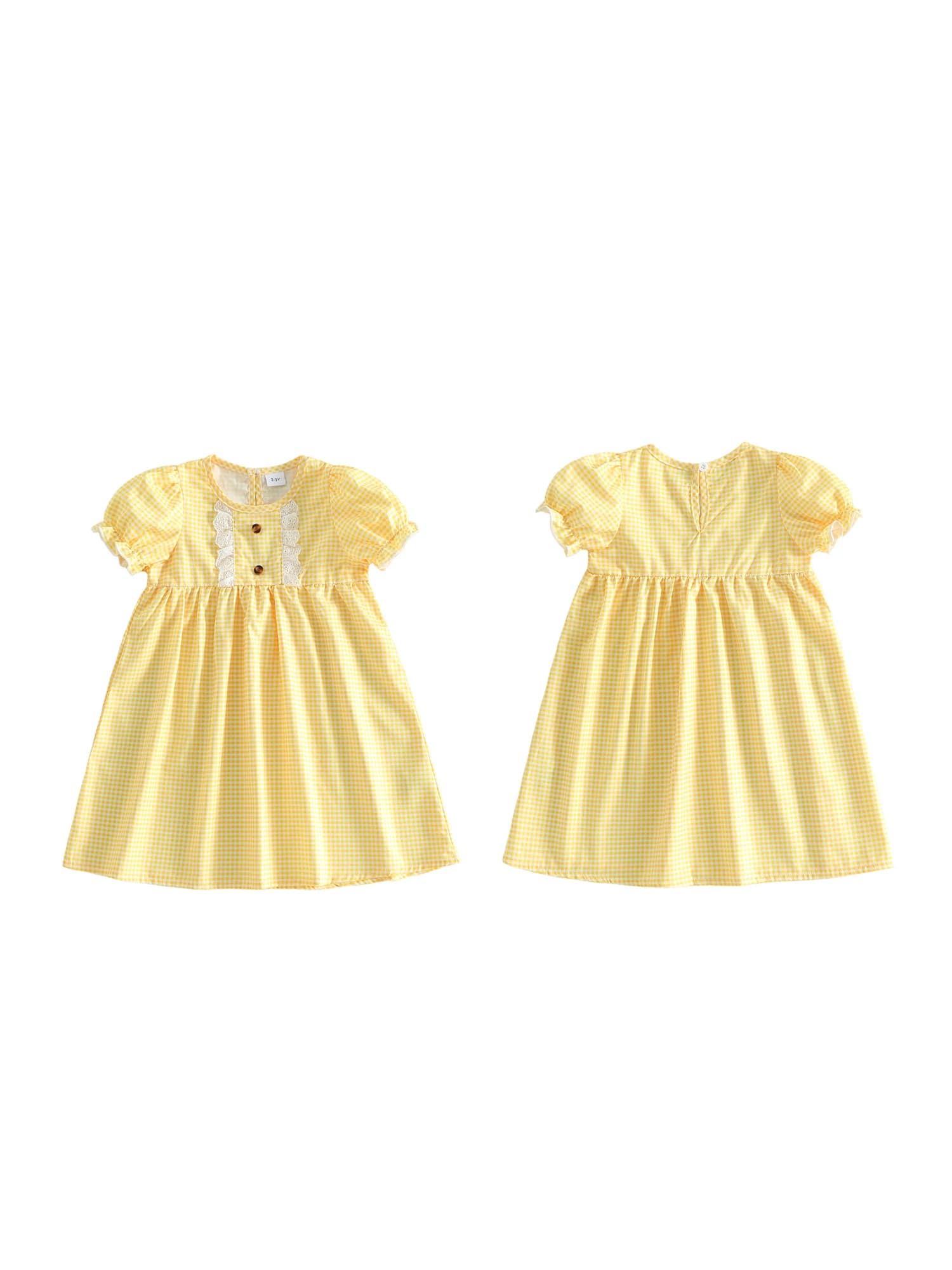 Dolce vestito scozzese per bambina con finiture in pizzo e maniche a sbuffo, perfetto per eventi estivi e primaverili