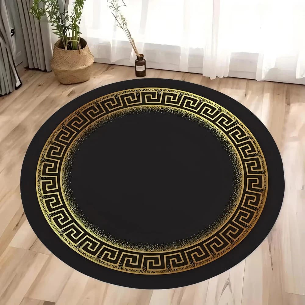 Moroccan Washable Round Rug Black Gold Vintage Area Rug for Living Room Bedroom Circle Rug Runners Entryway Circular Mat