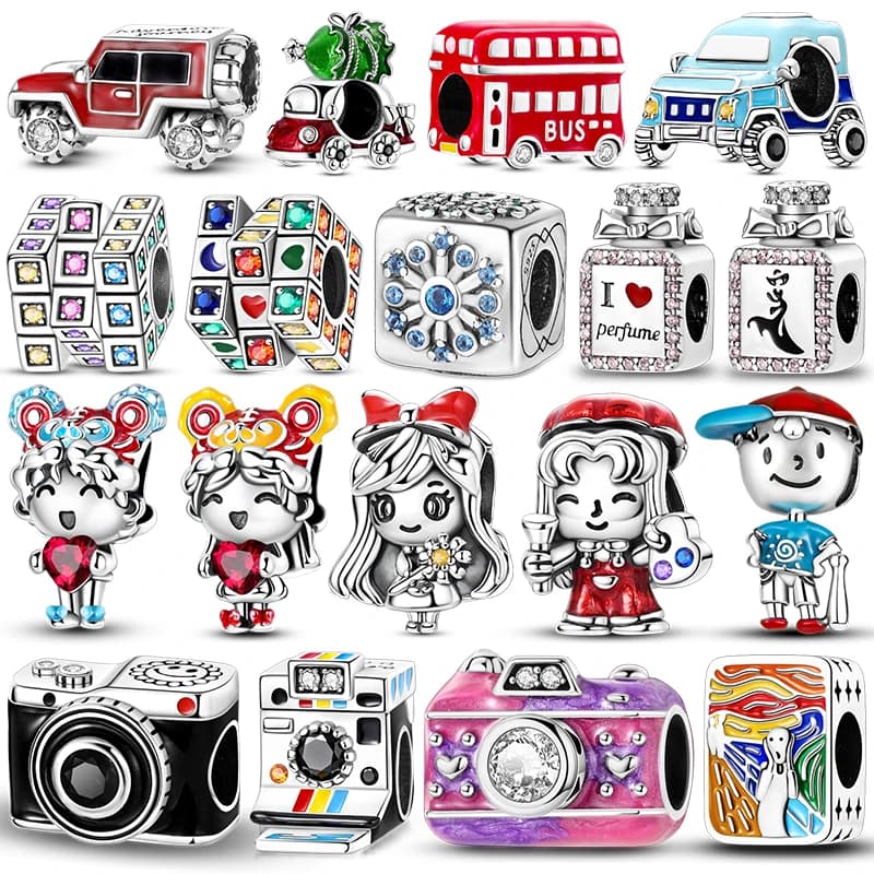 925 Sterling Silver Rubik’s Cubes and Cameras Charm Bead Fits 3mm Bracelet Necklace For Women Pendant Luxury Fine Jewelry Making
