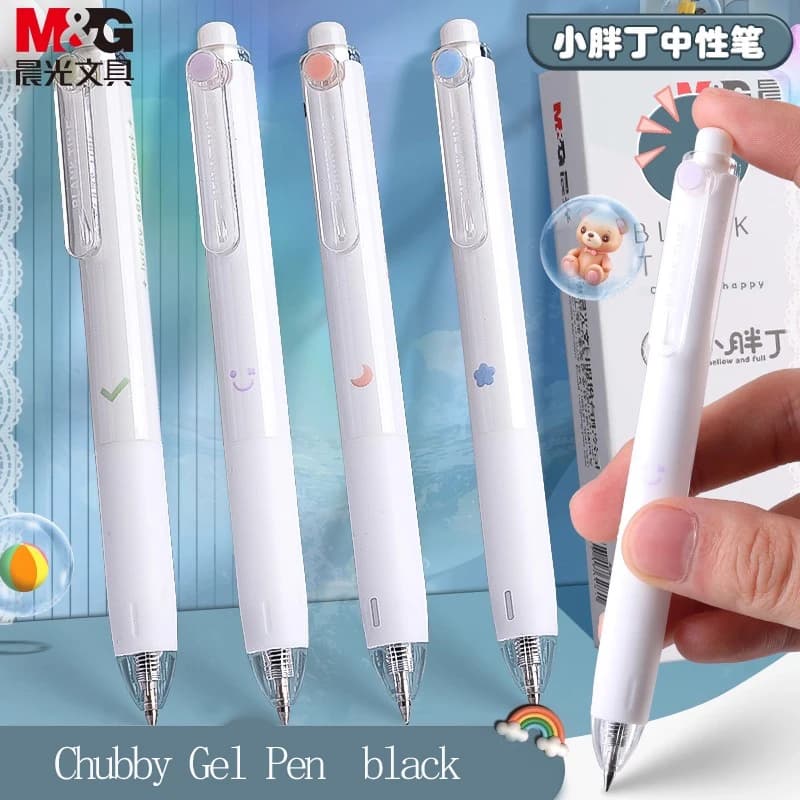 Penna gel paffuta M&G, nera 0,5 mm, ricaricabile, scrittura fluida, adatta per studenti e uso in ufficio